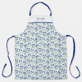 Personalised Blue Flowers Floral Pattern Apron. Schort (Voorkant)