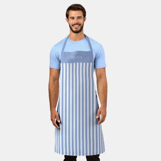 Personalised Blue Stripe Pattern Apron Schort (Gedragen)