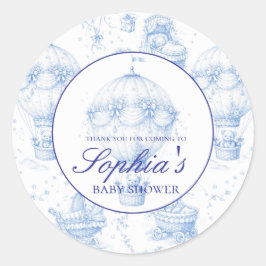 Personalised Blue Toile de Jouy Baby Shower Stick Ronde Sticker