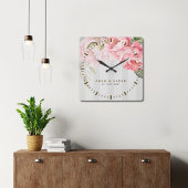 Personalised Blush Peony Wedding Gift for Couple Vierkante Klok