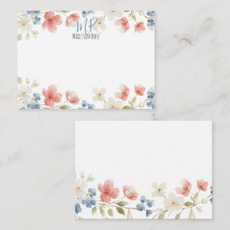 Personalised Blush Watercolour Floral Monogram Notitiekaartje