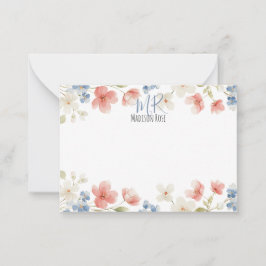 Personalised Blush Watercolour Floral Monogram Notitiekaartje