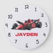 Personalised Boys Red Racing Car Wall Clock Grote Klok (Voorkant)