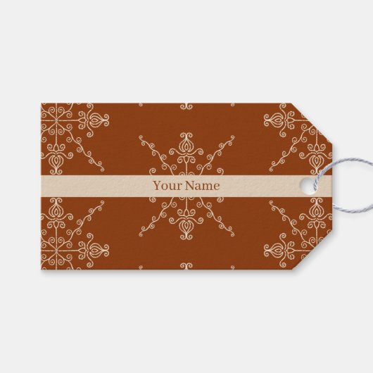 Personalised Brown Indian Boho Line Art Pattern Cadeaulabel (Voorkant (Horizontaal))