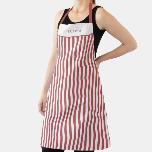 Personalised Burgundy Stripe Pattern Apron Schort (Insitu)