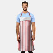 Personalised Burgundy Stripe Pattern Apron Schort (Gedragen)