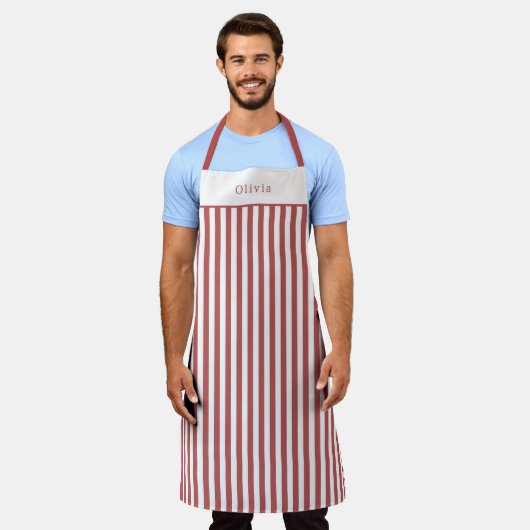 Personalised Burgundy Stripe Pattern Apron Schort (Gedragen)