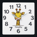 Personalised Child's Wall Clock Vierkante Klok<br><div class="desc">Square. Size 10.75" x 10.75". Easoly change the name on the design template to personalise. Makes a great kid's gift. This wall clock is vibrantly printed with AcryliPrint®HD process to ensure the highest quality display of any content. Order this deco style wall clock for your walls or give to friends...</div>