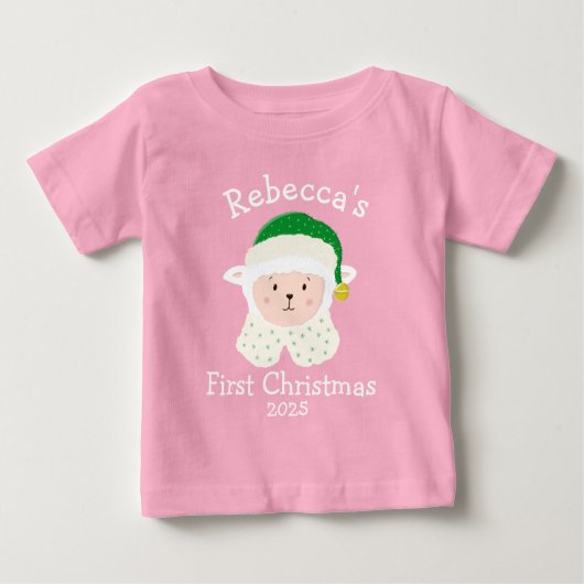 Personalised Christmas Baby Sheep Wearing Elf Hat (Voorkant)