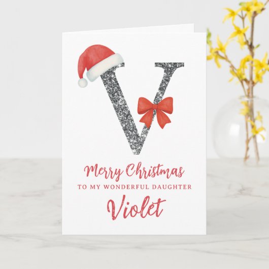 Personalised Christmas Card - Letter V Kaart (Gele Bloem)