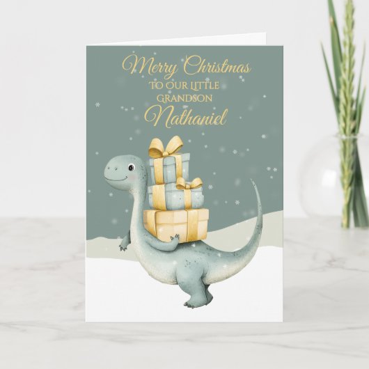 Personalised Christmas Dinosaur Feestdagen Kaart (Voorkant)