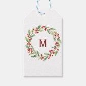 Personalised Christmas Monogram Red-Berry Wreath Cadeaulabel (Voorkant)
