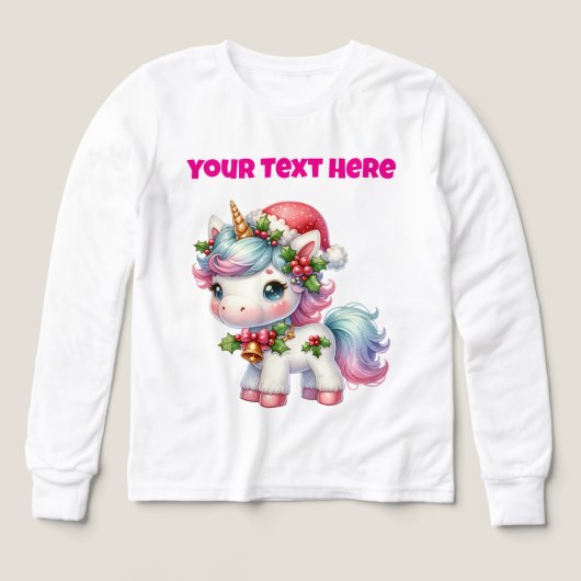 Personalised Christmas Unicorn Girls’ T-Shirt (Voorkant)