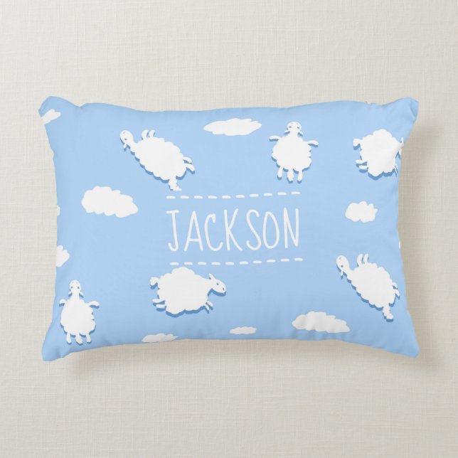 Personalised Clouds and Sheep Pattern Blue Accent Kussen (Voorkant)