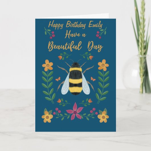 Personalised Cute Bee Happy Birthday Card for her  Kaart (Voorkant)