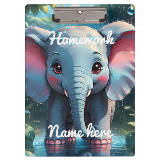 Personalised Cute Elephant in the Rain Klembord