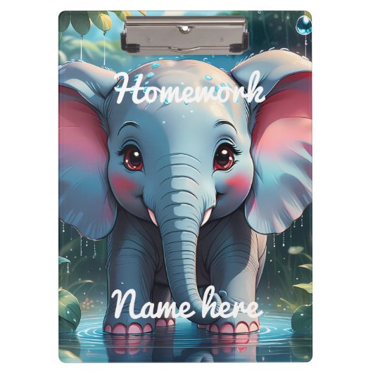 Personalised Cute Elephant in the Rain Klembord (Voorkant)