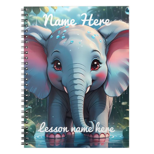 Personalised Cute Elephant in the Rain  Notitieboek (Voorkant)