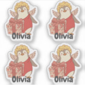 Personalised Cute Penguin Cupid Valentine Stickers (Voorkant)