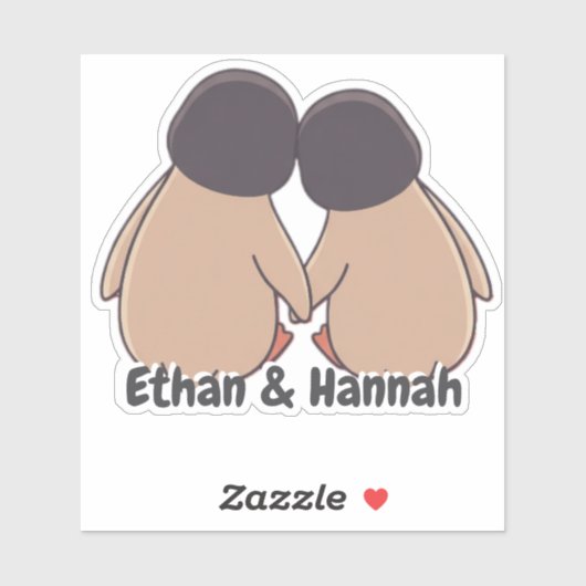 Personalised Cute Penguin Valentine Sticker (Vel)