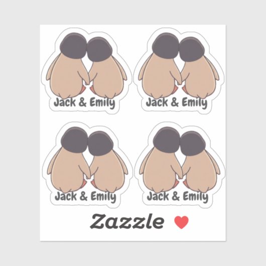 Personalised Cute Penguin Valentine Stickers (Vel)