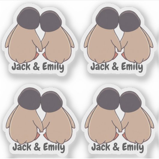 Personalised Cute Penguin Valentine Stickers (Voorkant)