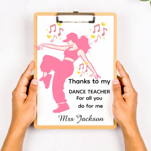 Personalised Dance Teacher, teacher's appreciation Klembord