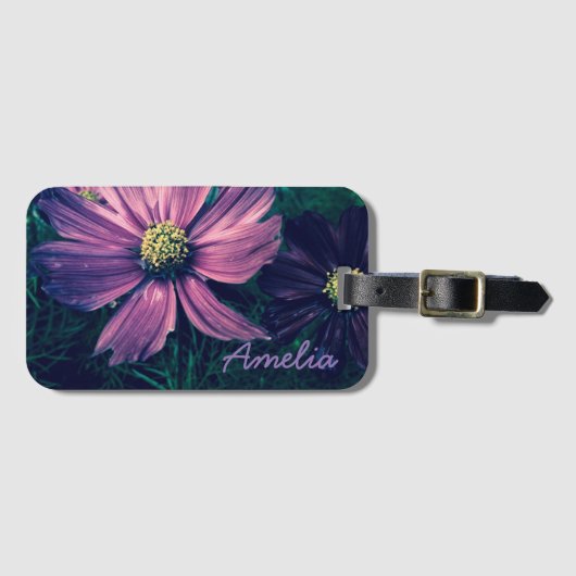 Personalised Dark Purple Flowers Bagagelabel (Voorkant (horizontaal))