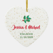 Personalised Engaged Gold Stars Holly Red Green Keramisch Ornament (Voorkant)