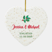 Personalised Engaged Gold Stars Holly Red Green Keramisch Ornament (Achterkant)