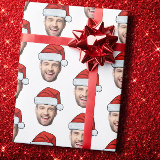 Personalised Face Santa Hat Gift Wrap Cadeaupapier