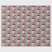 Personalised Face Santa Hat Grey Gift Wrap Cadeaupapier (Vlak)