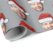 Personalised Face Santa Hat Grey Gift Wrap Cadeaupapier (Rol Hoek)