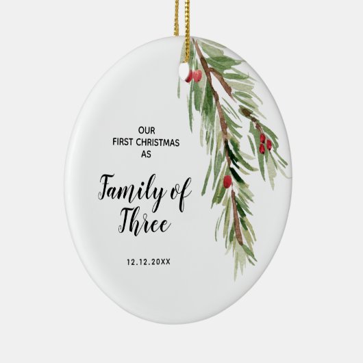 Personalised First Christmas as a Family of Three Keramisch Ornament (Rechts)