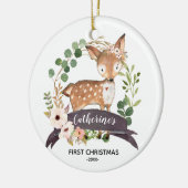 Personalised First Christmas Baby Girl Woodland Keramisch Ornament (Links)