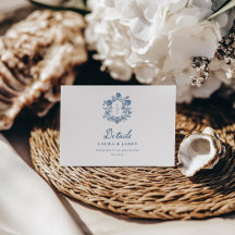Personalised Floral Crest Wedding Details Navy