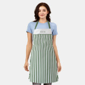 Personalised Forest Green Stripe Pattern Apron (M) Schort (Gedragen)