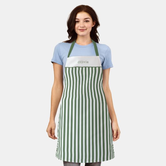 Personalised Forest Green Stripe Pattern Apron (M) Schort (Gedragen)