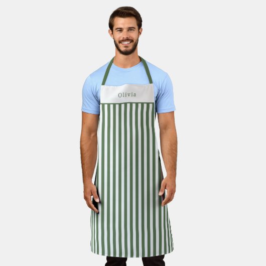 Personalised Forest Green Stripe Pattern Apron Schort (Gedragen)