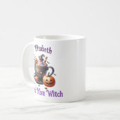 Personalised Funny Tired Mom Witch Schattige Hallo Koffiemok (Voorkant links)