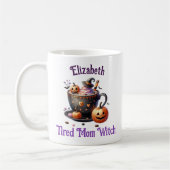Personalised Funny Tired Mom Witch Schattige Hallo Koffiemok (Links)