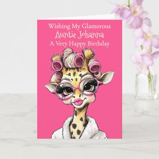 Personalised Glam Giraffe Folded Greeting Card Kaart (Orchidee)
