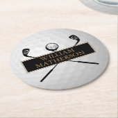 Personalised Gold and Black Golf Ball Classic Ronde Kartonnen Onderzetter (Gebogen)