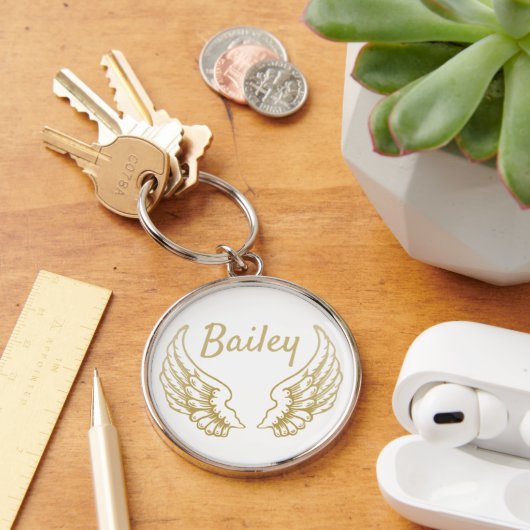 PERSONALISED GOLD ANGEL WINGS SLEUTELHANGER (Bureau)