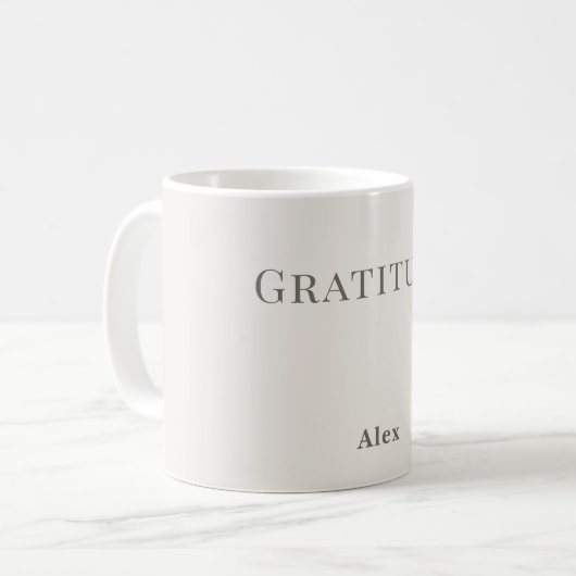 Personalised Gratitude – Minimal Typography Design Koffiemok (Voorkant links)
