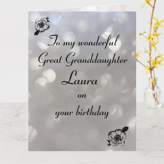 Personalised Great Granddaughter Birthday Kaart (Gele Bloem)