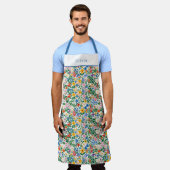 Personalised Happy Flowers Floral Pattern Apron. Schort (Gedragen)