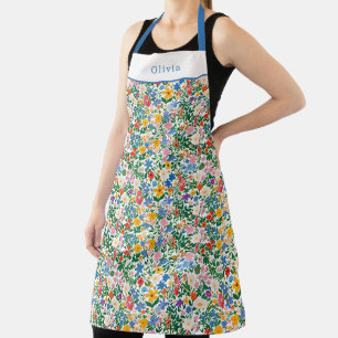 Personalised Happy Flowers Floral Pattern Apron. Schort