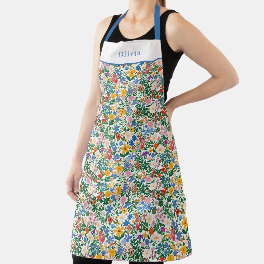 Personalised Happy Flowers Floral Pattern Apron. Schort (Insitu)