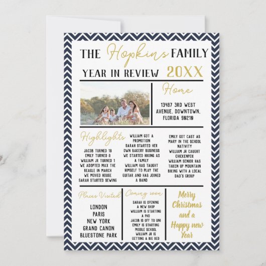 Personalised Holiday Keepsake Card Year in Review Kaart (Voorkant)